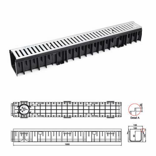 Уличный водосточный желоб с оцинкованной решeткой (S)